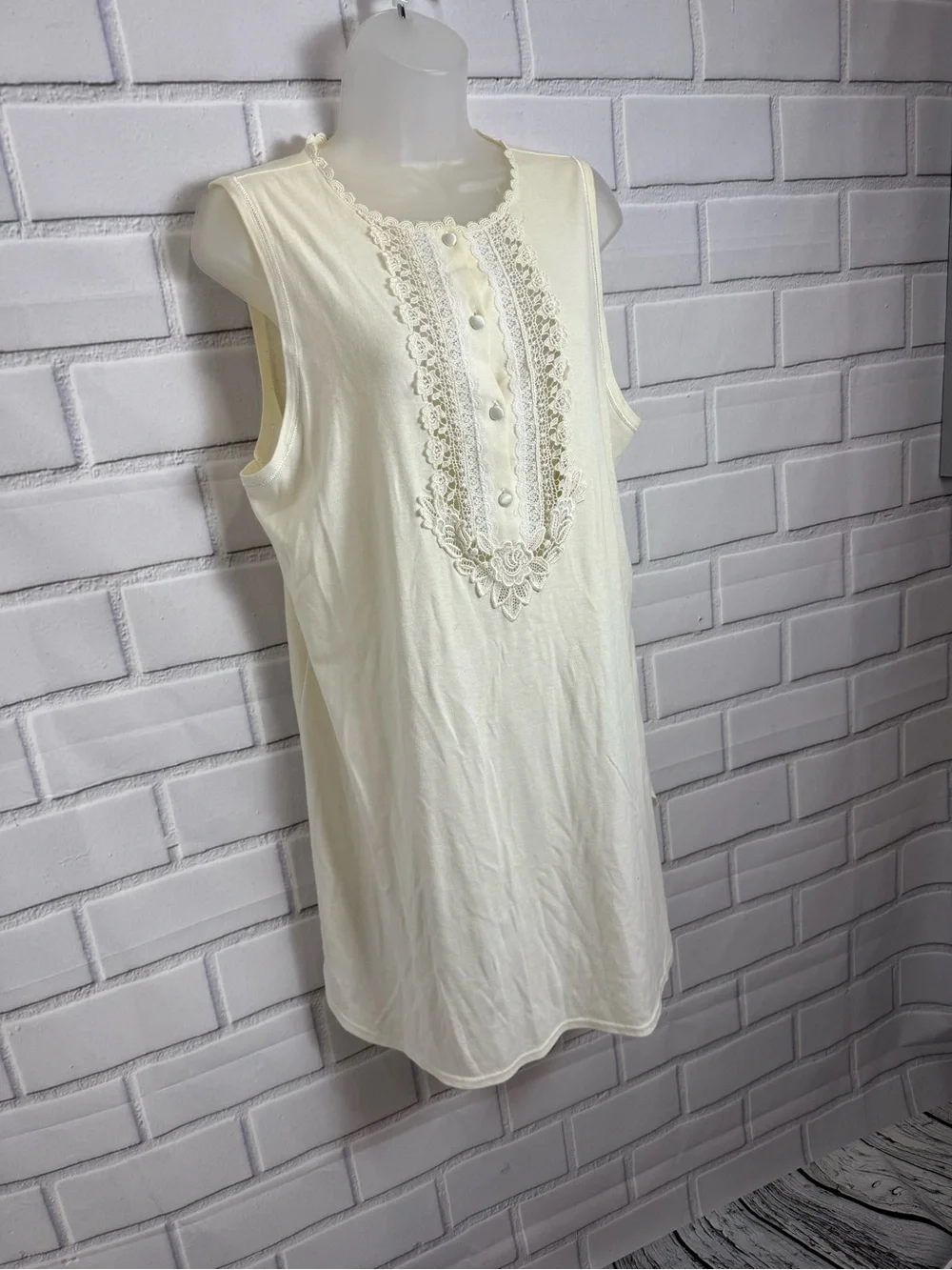Vintage Verena Made in USA Ivory Cotton Lace Tunic Nightgown Sleep Shirt L